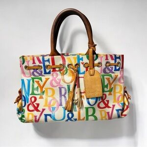🌻Dooney & Bourke Rainbow Multicolor Signature Tassel Tote Bag Y2K Vintage XBODY